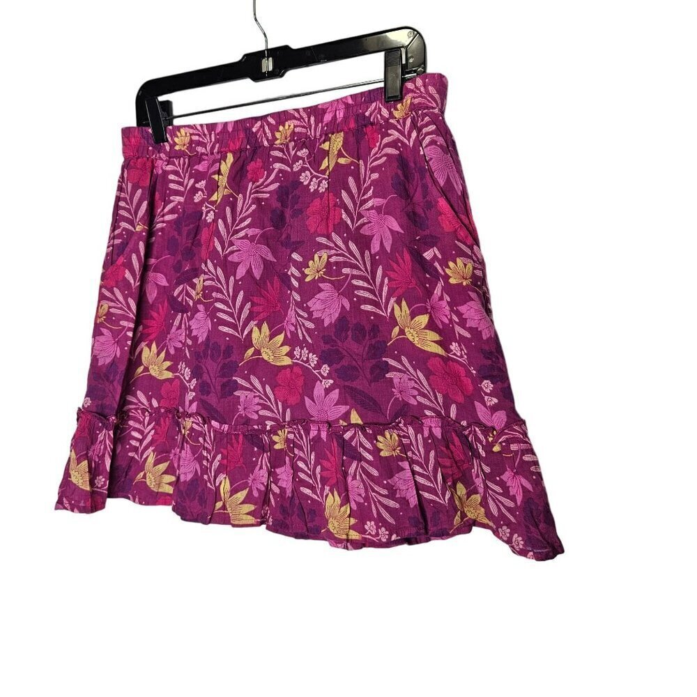 Rachel Roy Women's Floral Ruffle Skirt Size L 100% Cotton Purple & Pink Pockets